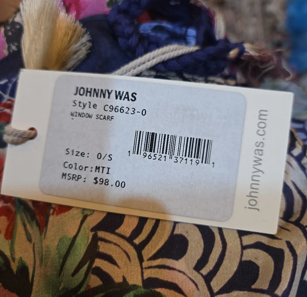 Johnny Was 100 % SILK  Floral Border Shawl Wrap in Rust, Pink & Navy